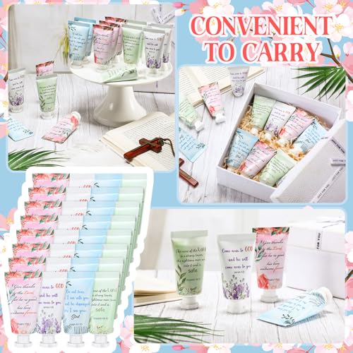 Landhoow 48 Pack Christian Hand Cream Bulk for Women Breast Cancer Accessories Bible Travel Hand Lotion Set Religious Back to School Bible Verse Gift for Church VBS School Teacher Wedding Homeless