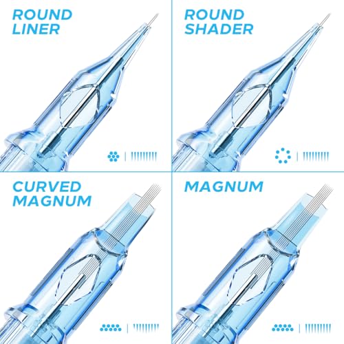 Tattoo Cartridges Needles, 20Pcs Tattoo Needles #12 Standard 14 Round Shader with Membrane Disposable Cartridges Tattoo Needles Long Taper for Permanent Makeup Tattoo Supplies (1214RSL)