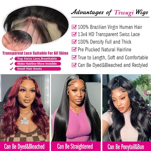 Body Wave Frontal Wigs Human Hair for Women 13x4 HD Lace Front Wigs Human Hair Pre Plucked Body Wave Glueless Human Hair Wigs 180% Density 32 Inch
