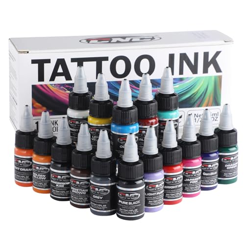 CNC Tattoo Ink Set 1/2oz (15ml) Tattoo Supply Ink USA 16 Colors Pigment Kit for Lining, Shading TI6003-15-16