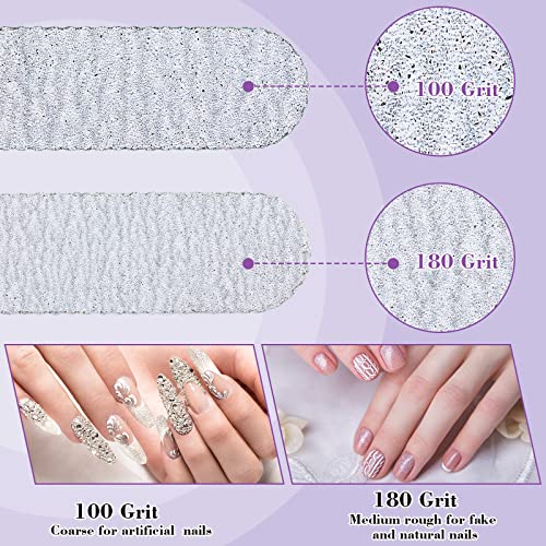 200 Pcs 4 Styles Nail Files Bulk 100/180 Grit Double Sides Professional Reusable Emery Board Nail Files for Acrylic Manicure Tools Suit for Home Salon