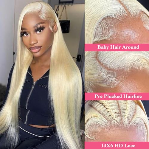 30 Inch 613 13x6 Lace Front Wig Human Hair 200 Density Blonde Wig Human Hair 613 Straight Lace Front Wig Human Hair Pre Plucked 613 Lace Frontal Wig 13x6 HD Transparent Glueless Wigs for Women