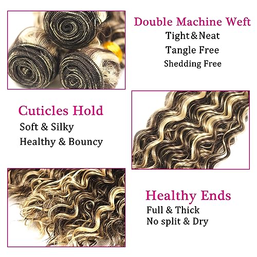 P4613 Human Hair Bundles Blonde Water Wave 3 Bundle 20 22 24 inch 2 Tone #4 and 613 Bundle Brazilian Virgin Hair Extensions