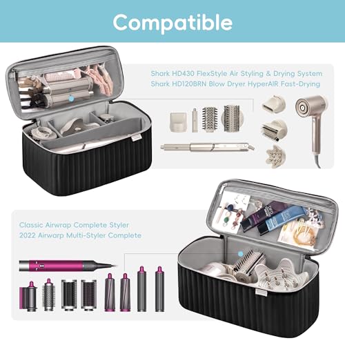 Travel Carrying Case for Hair Dryer Shark Flexstyle Dyson Airwrap Brush Hair Accessories Tools Storage Bag for Revlon Hairdryer Styler Organizer (Black)