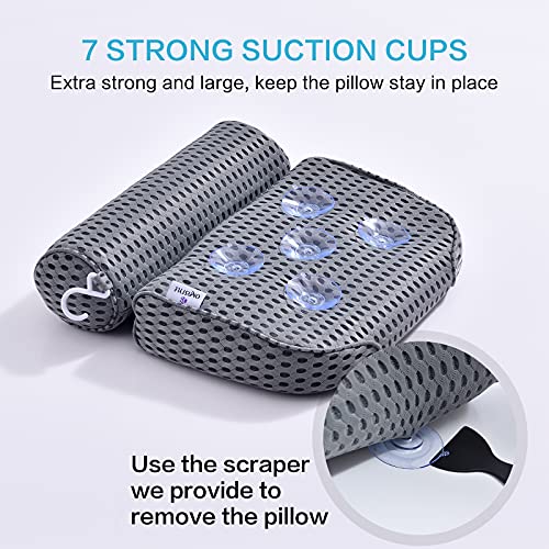 OMYSTYLE Bath Pillow for Tub, Quick Dry & Extra Thick Bathtub Pillow for Head Neck and Back Support, 4D Air Mesh with Powerful Suction Cups, Dark Grey