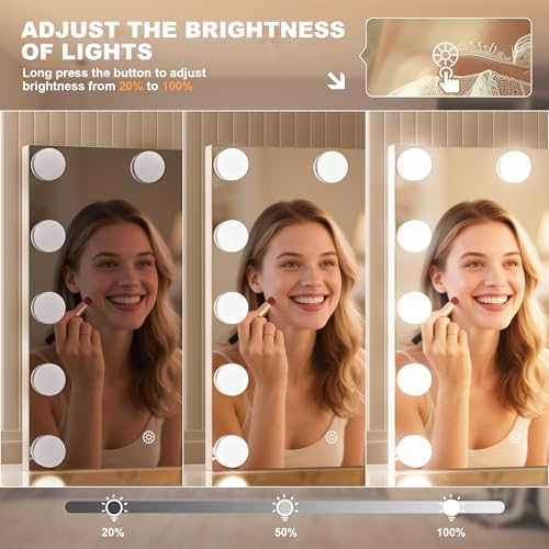 MINISO Vanity Mirror with Lights and Bluetooth Speaker- 10.6" x 13.8" Hollywood Makeup Mirror with 3 Color Lights, Smart Touch Control