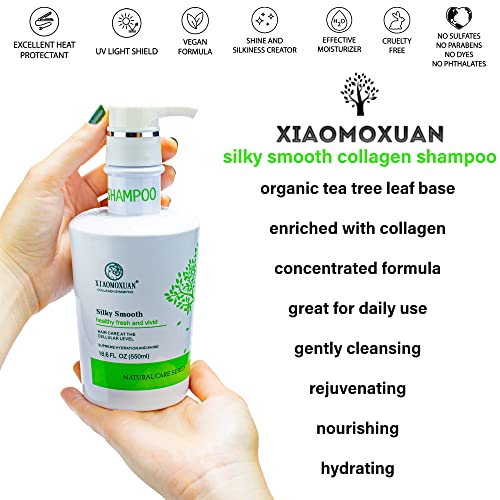 Xiaomoxuan Natural Tea Tree Collagen Shampoo and Vegan Hair Mask Hydrating Set - Deep Conditioner for Dry Damaged Hair, Color-Treated and Bleached Hair Repair - All Hair Types