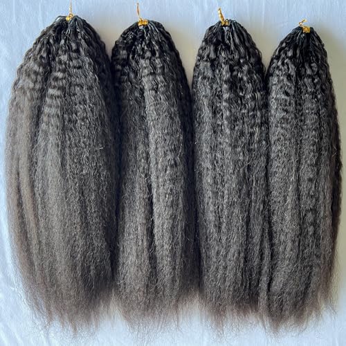 Kinky Straight Feather Crochet Human Hair Extension Yaki Wave Pre Separated Knotless Crochet Hair Micro Bundles With Loop For Reusable Boho Braids 18Inch 120g 100Strands