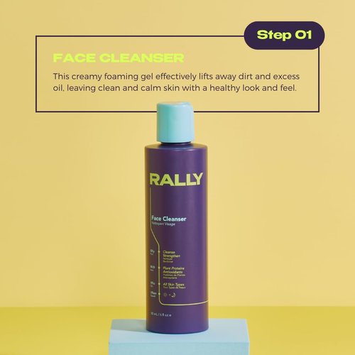 RALLY Plant-Based Gel Foaming Face Cleanser | Clean + Hydrating Formula | Gentle Daily Cleanse + Antioxidants | Derm Approved for Tweens, Teens + Athletes, 6 OZ