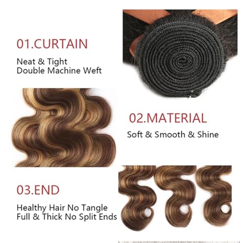 28 30 32 inch 4/27 Human Hair Bundles Ombre Brown Bundle #4 Body Wave Bundles LadrXadr Highlight Human Hair Bundle