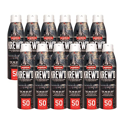 Ergodyne KREW'D 6353 Sunscreen Spray, Broad Spectrum SPF 50, Water Resistant, 5.5 oz, 12-Pack