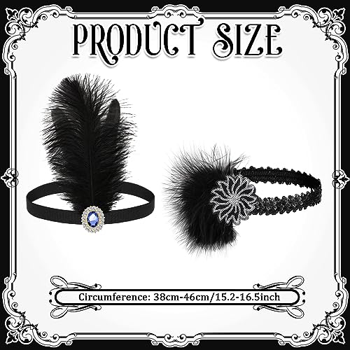 Ceenna 24 Pcs 1920s Flapper Headbands Roaring 20s Black Feather Headpiece for Women 1920s Hair Feather Accessories Birthday Party Hair Costume Decorations