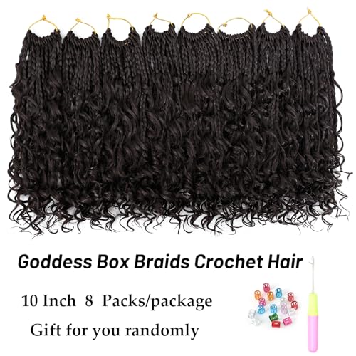 Eerya 8 Packs Boho Box Braids Crochet Hair for Black Women 10 Inch Goddess Box Braids Pre-looped Bohemian Crochet Box Braids With Curly Ends Synthetic Crochet Hair Extensions (10 inch, #4)