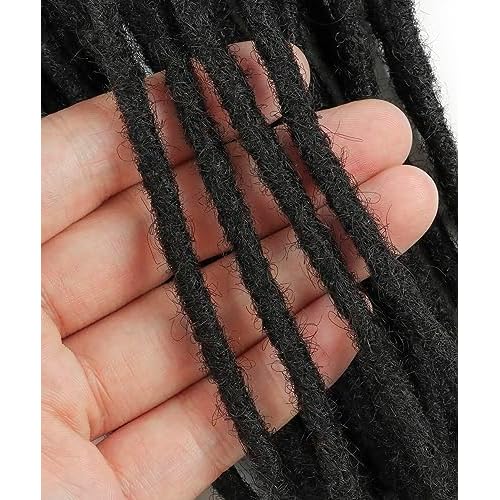 14inch 60 Strands 0.8cm Width 100% Human Hair Dreadlock Extensions, Full Handmade Loc Extensions Human Hair for Men Women Kids, Permanent Dread Extensions Can Be Dyed Bleached(Natural Black)