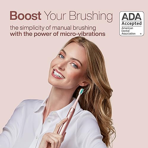 Aquasonic Icon ADA-Accepted Rechargeable Toothbrush | Magnetic Holder & Slim Travel Case | 2 Brushing Modes & Smart Timers | Gentle Micro-Vibrations (Blush)