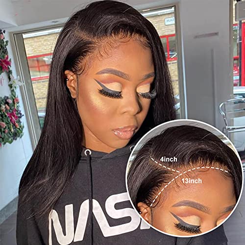 Pizazz Straight Lace Front Wigs Human Hair 180 Density Brazilian Human Hair Wigs for Black Women Pre Plucked Natural Hairline Wigs with Baby Hair 18 inch