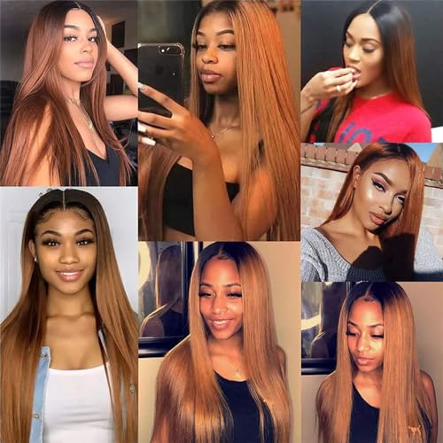 Brown Human Hair Bundles 28 30 32 Inch 1B/30 Bundle Ombre Straight Bundles Human Hair Unprocessed Brazilian Remy Hair Extensiosn Soft And Healthy Hair Weave Ombre Bundle