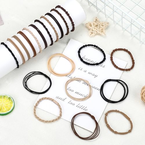 WantGor Boho Hair Ties, 20 PCS Hair Bands 4 Styles Neutral Hair Ties 2.36inch Cute Ponytail Holders Elastic Boho Hair Bracelets for Women Thick Thin Long Curly