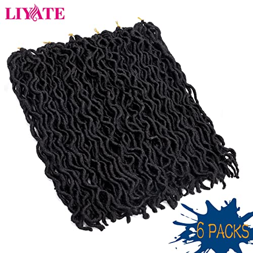 18 Inch Goddess Faux locs Crochet Hair 6 Packs/Lot Soft Gypsy Locs Wavy Crochet Braids Dreadlocks Curly Wavy Twist Braiding Hair Extensions African Roots Braid£¨1B)