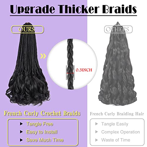 French Curl Crochet Braids 18 Inch Goddess Box Braids Crochet Hair for Women 8 Packs Pre Looped Crochet Box Braid with Curly Ends Synthetic French Curly Braiding Hair Extensions (1B#)