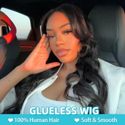 EMOL U Part Human Hair Wig Body Wave 26 Inches Upart Wig for Black Women Long Wavy Brazilian Remy Human Hair Glueless Wigs Natural Black Breathable No Sew In Beginner Friendly