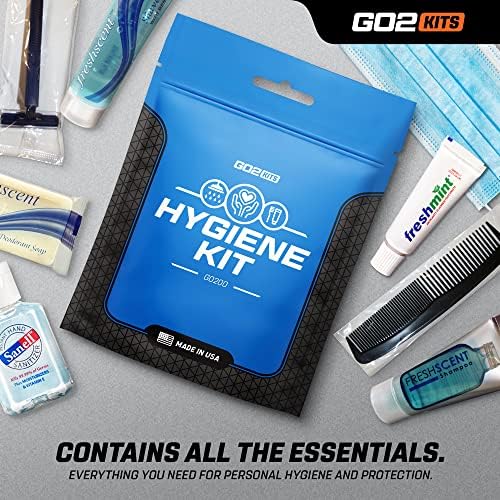 Ultimate Travel Toiletry & PPE Kit, Hygiene Kit with Shaving Supplies & PPE for Travel, Business & Charity with Reusable Toothbrush, Bath Soap & Other Essential Toiletries, 5-Pack (GO200)