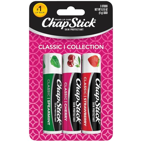 ChapStick Lip Care Set, Classic Collection 3-Pack ? Spearmint, Cherry, and Strawberry Lip Balm, 0.15 Oz Ea
