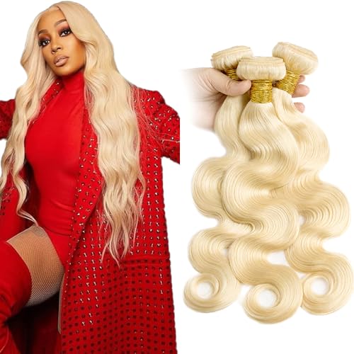 34 34 34 Inch AuokMar Blonde Human Hair Bundles 613 Body Wave Bundle Unprocessed Virgin Hair 3 Bundles 8A Grade 613 Blonde Body Wave Bundle