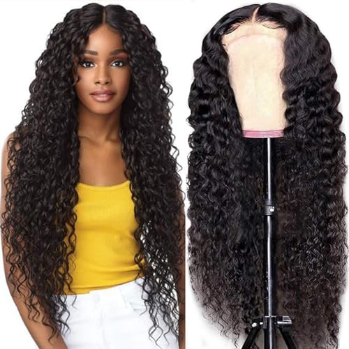 24 Inch 5x5 Lace Front?Wigs Human Hair Pre Plucked 150% Density Water Wave Glueless Lace Frontal?Wigs Human Hair for Women 5x5 Brazilian Virgin HD Lace Closure Human Hair Wigs with Baby Hair