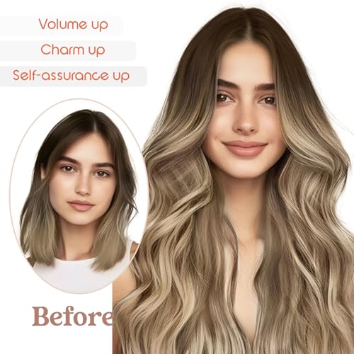 Sunny Hair Wire Hair Extensions Real Human Hair Fish Line Human Hair Extensions Invisible Wire Extensions Brown to Light Brown with Medium Blonde #3/8/22 20 Inch