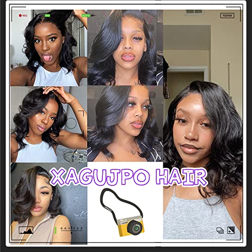 Xagujpo Body Wave V Part Wig Human Hair Upgrade U Part Human Hair Wigs for Black Women 100% Beginner Friendly No Sew In No Glue 180% Density Natural Color (8 inch)
