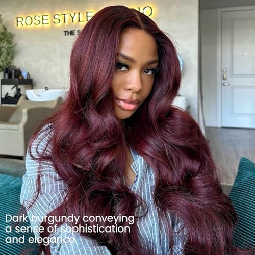 ALHER 99j Dark Burgundy Bundles Human Hair Body Wave, 12A 100% Unprocessed Virgin Remy Human Hair for Black Women Soft Thick Sew In Weave Wavy Wine Red Colored 2 Bundles 20 20 Inch