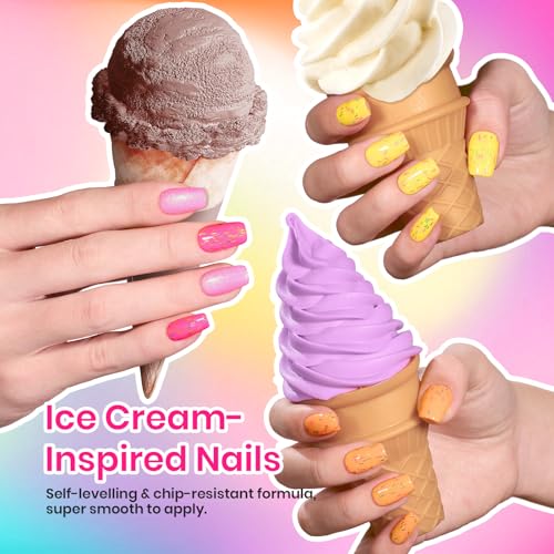 Beetles Gel Nail Polish Set, Orange Yellow Pink Turquoise Green Glitter Soak Off UV LED Gel Polish Summer Ice Cream Theme for DIY & Professional Manicure