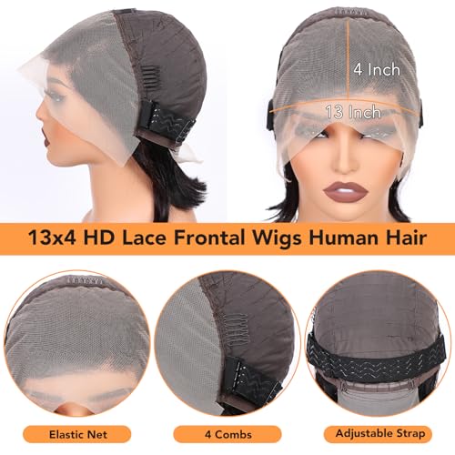 Bob Wig Human Hair 14 Inch Straight Bob Wig Human Hair 180% Density 13x4 Lace Front Wigs Human Hair Natural Color Glueless Wigs for Black Women