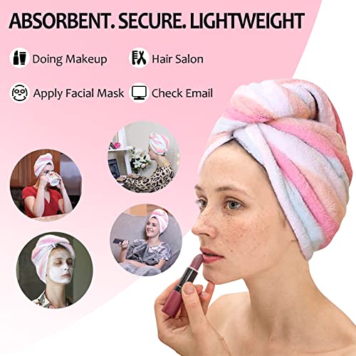 AuroTrends Microfiber Hair Towel 2Pack, Hair Towel Wrap for Women/Kids- Super Absorbent Soft Microfiber Towel for Hair, Hair Drying Towels for Long/Thick/Fine/Curly Hair (Set of 2, Rainbow)