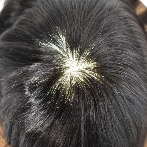 RESHE Toupee For Men Hair Pieces Real Human Hair Mens Toupee Hair Replacement System Poly Skin Hair Piece For Men 0.12mm Grey Ash Blond Black Brown Protesis Capilar Para Hombre8x10-1B# OFF BLACK