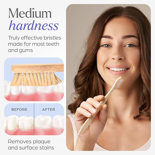 Bamboo Toothbrushes Medium Bristles 50 Pack - BPA Free Medium Bristles Toothbrushes for Adults - Eco-Friendly, Natural Wooden Toothbrush