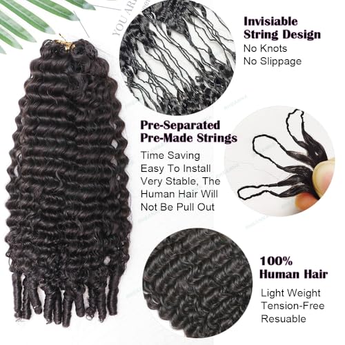Feather Crochet Human Hair With Tight Curly Ends Invisible Knots Deep Curly Crochet Human Hair Extensions Knotless Pre-Separated 18inch 120g