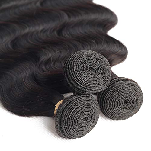 Hair 8A Unprocessed Brazilian Body Wave Bundles with Closure (20 22 24+18closure,Natural Black) Virgin Brazilian Hair Bundles Weave with Lace Closure Free Part