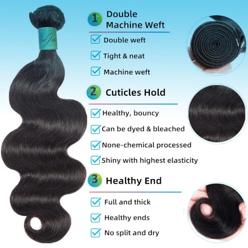 Brazilian Human Hair Bundles 20 22 24 Inch Body Wave Bundles Human Hair 12A 100% Unprocessed Virgin Hair Weave 3 Bundle Deals Natural Black Color