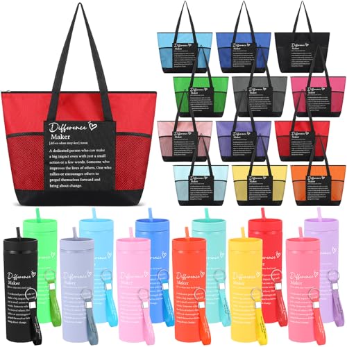 Paterr 36 Pcs Team Thank You Gifts Bulk Employee Appreciation Cups 16 Oz Large Tote Inspirational Bags and Keychains