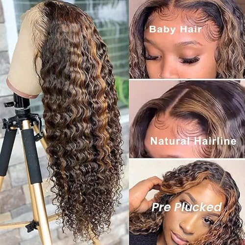 Ombr? Lace Front Wig Human Hair 4/27 Honey Blonde Highlight Curly Lace Front Wig Human Hair 13x4 Hd Lace Frontal Wigs 180% Density Deep Wave Frontal Wig 26 Inch