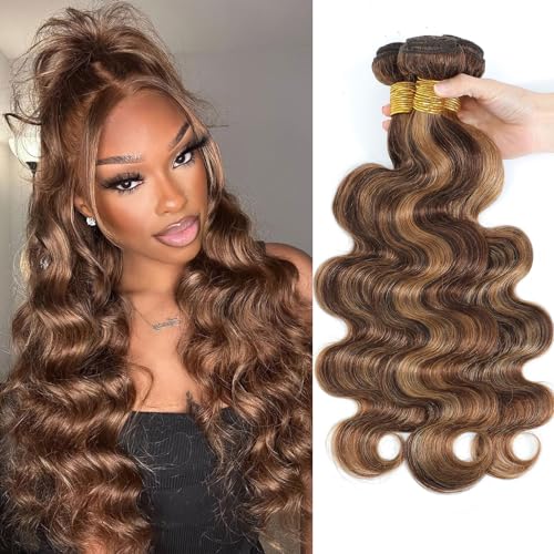 Highlight P4/27 Body Wave Bundles Human Hair 100% Unprocessed Raw Material Body Wave Human Hair Bundle For Quick Weave Double Weft Brown Honey Blonde Piano Color 20 22 24 Inch