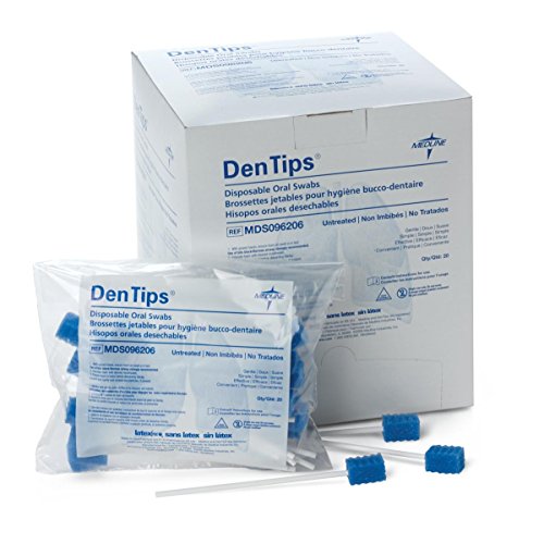 Medline DenTips Disposable Oral Swabs, Adult Treated, Gentle & Hygienic Oral Care, Green, 10 Swabs Per Bag, Pack of 100 (1000 Swabs Total)