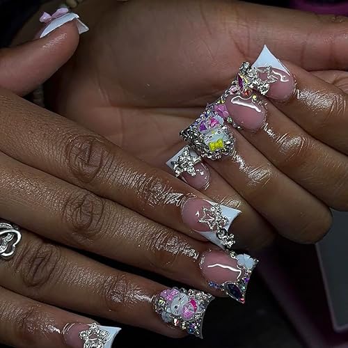 80Pcs Silver Nail Charms Set with Pink Hearts£¬Crosses, Stars,Butterflies, Dollars, Cherries, Crowns,Lollipop Y2k Nail Gems for Women Girls Nail Decorations DIY Craft