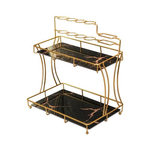 Banvikon 2-Tier Metal Bathroom Shelf Organizer, Makeup Organizer for Vanity, Black Gold Perfume, Skincare, Cosmetic Display. Bathroom Countertop Organizer.