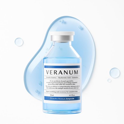 Veranum Cicaultra Moisture Ampoule – Korean Peptide & Hyaluronic Acid Face Serum for Sensitive Skin – Deep Hydration, Barrier Repair & Glass Glow Firmness – 1.2 fl oz (35 mL)
