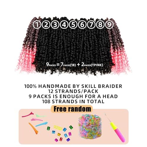 Passion Twist Crochet Hair - Mixed Color Combo Pack (7 Boxes 1B+2 Boxes T1B/Pink), Pre-twisted Pre Looped Synthetic Hair Extensions For Black Women and Kids - 10 Inches