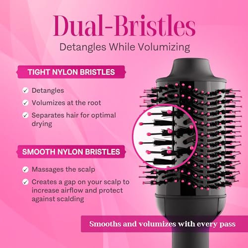 Asani Hair Dryer Brush - 4-in-1 Blow Dryer with Comb, Curling & Hot Hair Straightener Brush - Round Blowout Straightening Brush with Anti-frizz Ceramic Titanium Barrel for All Hair Types (120V)