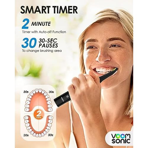 Voom Sonic Pro 7 Series Rechargeable Electronic Toothbrush, Advanced Oral Care Technology, 2-Minute Timer w/Quadrant Pacing, 5 Adjustable Speeds, Magnetic Levitation, 100% Waterproof, Black (VM-20946)